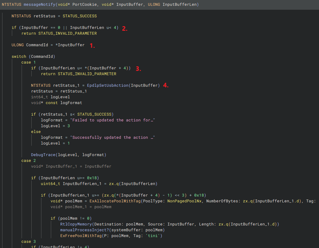 Disassembly of messageNotify function